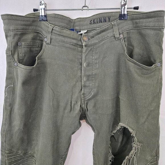 Divided Mens Distressed Ripped Skinny Fit Jeans Size 36x34 Olive Green Pants - Picture 8 of 12
